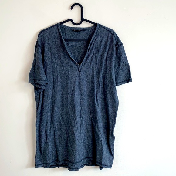 John Varvatos Other - JOHN VARVATOS Striped Grey/Black Cotton T Shirt With Snap Button Neckline